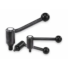 Steel adjustable tension lever with threaded stud for manual clamping and positioning. Thread size 5/8"-11, thread length 30 mm, overall length 128.5 mm. Used in jigs, fixtures, and workholding equipment for precise adjustment.