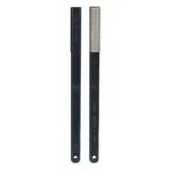 Square diamond abrasive file for fine sharpening of cutting tools, dies, and machine parts. Each file measures 1 1/2 in L x 1 7/16 in W x 3/4 in H. Fine grade diamond coating provides consistent cutting action on hardened materials. Supplied as a 10-pack.