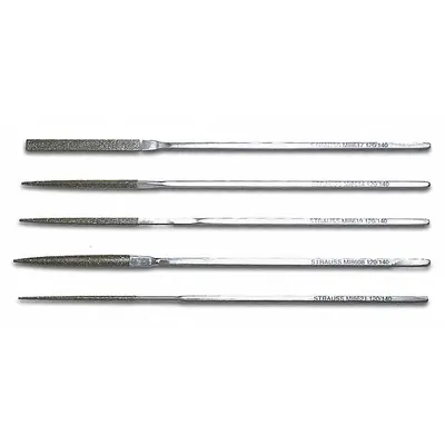 STRAUSS Escapement File Set: Equaling/Half Round/Round/Square/Triangular, 140 mm Lg without Tang - Diamond-Coated Escapement File Sets