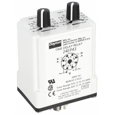 Dayton Single Function Time Delay Relay: Socket Mounted, 240V AC, 10 A - Socket-Mounted Relays