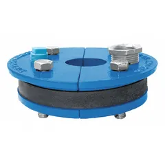 Cast-iron well seal for sealing the top of a water well casing. Compatible with 4 in casing ID and 2 in drop pipe. Includes a 0.5 in vent for pressure equalization and a rubber gasket to prevent surface contaminants from entering the well. Suitable for residential and agricultural water systems.