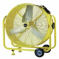 This mobile floor fan features a 24-inch blade diameter and a 1/3 hp direct-drive motor, operating on 120V AC power. The steel housing provides durability for industrial environments. It is designed for spot cooling, ventilation, and air circulation in workshops, warehouses, and manufacturing facilities