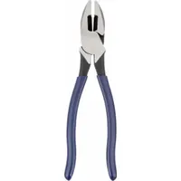 Multipurpose lineman's pliers with a 9 3/8 in overall length, 1 5/8 in jaw length, 1 1/4 in jaw width, and 5/8 in jaw thickness. Features a dipped handle and a conduit reaming nose for flat gripping and reaming tasks. Suitable for gripping, twisting, and cutting wire in electrical and general maintenance work