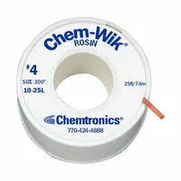 Rosin flux desoldering braid, model #4, 0.1 inch width, 25 feet length, blue color. Used for removing solder from electronic assemblies during rework or repair, suitable for PCB rework, component replacement, and through-hole or surface-mount desoldering tasks