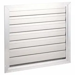 This single-panel backdraft damper is designed for vertical mounting and horizontal airflow, with a maximum air velocity of 2250 fpm. It features felt seals and aluminum construction. Typical applications include preventing reverse airflow in ventilation systems such as industrial exhaust, commercial kitchens, and warehouse ventilation.
