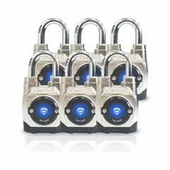 This standard shackle padlock features a silver zinc die-cast body and a stainless steel shackle. It supports NFC connectivity for keyless access control via smartphone or NFC tag. Typical applications include securing lockers, cabinets, gates, and tool storage in industrial, commercial, and personal settings.