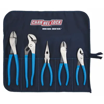 CHANNELLOCK Plier Set: 5 Pliers, Std Cushion Grip, Manual, Tool Roll - General Purpose Assorted Pliers Sets