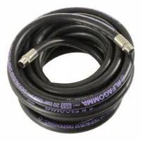 This diesel exhaust fluid hose assembly transfers DEF from storage tanks to dispensing equipment. It features a 3/4 in inside diameter, 20 ft length, black hose, and stainless steel male x male ends. Operating temperature range is -40° to 140° F
