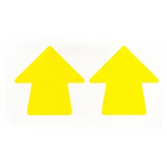 Solid yellow arrow-shaped vinyl floor marking tape measuring 2 in x 2 in with a 4 mil thickness. No legend printed on the tape. Supplied in a 100-pack. Used for directional guidance and traffic flow management in industrial and commercial facilities.