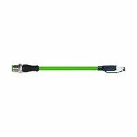 This cordset connects M12 X-coded devices to RJ45 ports in industrial Ethernet networks. It features a 5-meter green PUR jacket, IP67 protection, and Cat6 performance for data transmission
