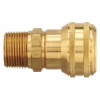 This brass quick-connect coupling body is designed for industrial interchange pneumatic systems. It features a 1-inch male hose fitting with 1"-11-1/2 thread and a push-to-connect locking mechanism for tool-free connections. Suitable for compressed air lines in manufacturing and automation environments
