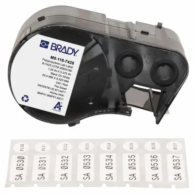 BRADY Combined Label and Ribbon Cartridge: Rectangle, 3/8 in x 1 in - Brady Thermal Transfer Precut Label Roll Cartridges