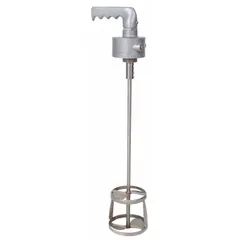 This handheld air-powered propeller mixer is designed for portable mixing of paints, coatings, and other fluids in industrial settings. It features a 1/4 in female NPT inlet and operates on compressed air for top-mounted mixing applications.