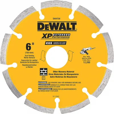 DEWALT Diamond Saw Blade: 6 in Blade Dia., 5/8 in Arbor Size, Dry, For Angle Grinder - Masonry-Cutting Blades