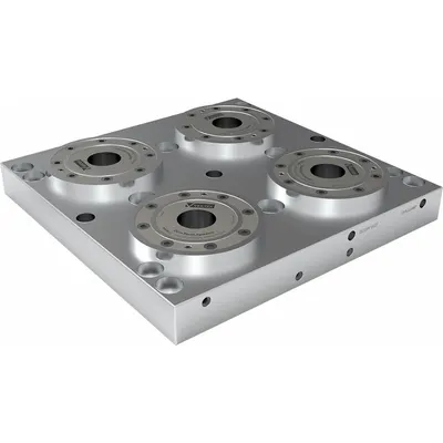 VEKTEK Fixture Plates: Rectangular, Steel, 300 mm W x 300 mm L x 45 mm H, 55.1 lb Wt - Zero Point System Fixturing Subplates