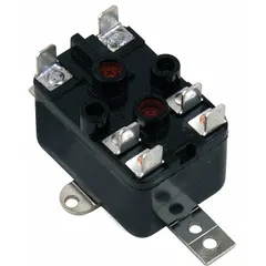 This fan-control relay features a single relay with SPNO/SPNC contact form, providing both normally open and normally closed configurations. It operates with a 24V AC coil and is used in HVAC systems to switch fan motors on or off based on control signals.