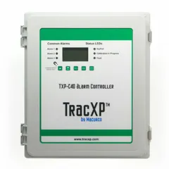 The TRACXP TXP-C40-D is a digital controller for transmitters, designed for flush, rail, or wall mounting. It is used with sulfur dioxide gas detectors and features a digital display. Configuration can be performed via magnetic wand, screwdriver, or USB flash drive.