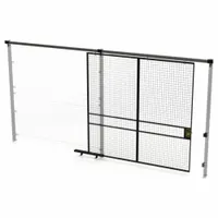 This slide door is a quick-assemble woven-wire partition component for industrial storage areas. It provides secure access control in warehouses, distribution centers, and manufacturing facilities, allowing visibility and airflow while separating inventory or equipment. Constructed of steel with a black powder-coated finish