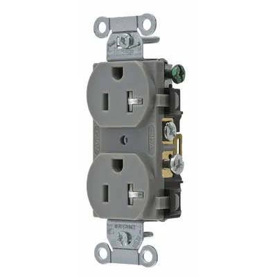 BRYANT CRS20GRYTR Duplex Receptacle, 5-20, Gray, 125V AC, 20 A, 2 Pole/3 Wire - General Purpose Receptacles