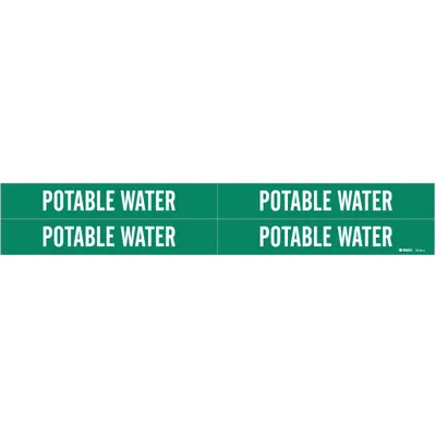 BRADY Pipe Marker: Potable Water, Green, White, Fits 3/4 to 2 3/8 in Pipe O.D. - Potable Water Adhesive Pipe Markers