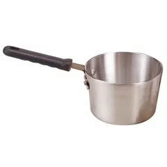Aluminum sauce pan with straight body and riveted silicone handle for cool-grip handling. 3.5 qt capacity. NSF certified. Suitable for simmering, heating, and preparing sauces, soups, and side dishes in commercial and institutional kitchens.
