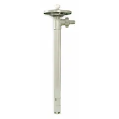 This Dayton drum pump tube assembly features a CPVC body for chemical resistance. It has a 1 5/8 in inlet size, a 39 in maximum suction tube length, and delivers up to 35 gpm. The discharge connection is a hose barb, suitable for transferring fluids from drums or barrels in industrial and chemical processing applications.