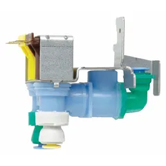 Genuine OEM dual water valve for refrigerators and freezers. Controls water flow to the ice maker and water dispenser. Used in residential and commercial refrigeration systems.
