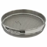 This test sieve has an 8-inch outside diameter with a stainless steel frame and stainless steel screen. It meets ASTM E11 standards and features a US Standard Screen Size of #6. Used for particle size analysis and material classification in laboratory and industrial quality control applications