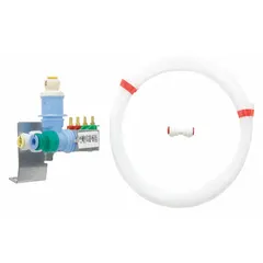This inlet valve controls water flow to the ice maker and water dispenser in refrigerators and freezers. It is a replacement part for maintaining proper water supply in these appliances.