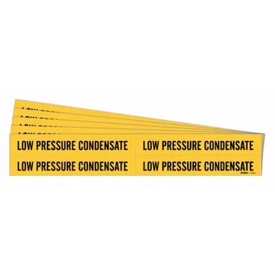 BRADY Pipe Marker: Low Pressure Condensate, Yellow, Black, Fits 3/4 to 2 3/8 in Pipe O.D. - Low Pressure Condensate Adhesive Pipe Markers