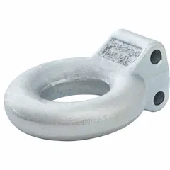 Forged steel lunette ring for connecting a trailer to a pintle hitch on a tow vehicle. Ring diameter 6 1/4 in, overall length 7 5/8 in. Gross towing weight capacity 20,000 lb.