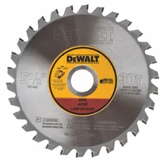 This 5-1/2-inch diameter circular saw blade has 30 teeth, a 0.06-inch cut width, and a 13/16-inch arbor. Designed for cutting ferrous metals, it is suitable for metal fabrication, construction, and maintenance tasks requiring precise cuts in steel and other metals.