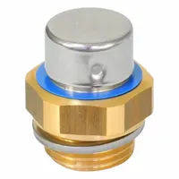 Brass filter breather vent with M14 metric thread and Air Exchange (Blue Ring) design. Used to vent air into or out of industrial equipment enclosures while filtering airborne particles. Suitable for gearboxes, hydraulic tanks, and pumps