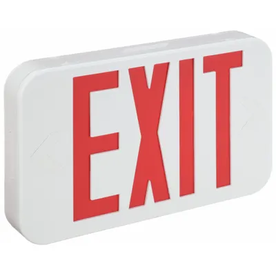 COMPASS Exit Sign: LED, White, Red, 2 Faces, Ceiling/Wall, Not Battery Powered - Plastic Lighted Exit Signs