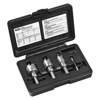KLEIN TOOLS Hole Cutter Set: 4 Pieces, 1 in Max. Cutting Dp, Carbide Tipped - Metal-Cutting Hole Cutter Kits
