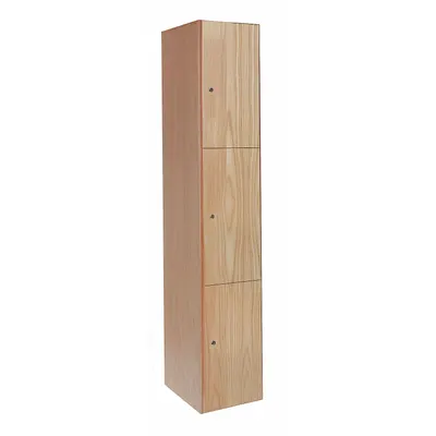 HALLOWELL Wardrobe Locker: 12 in x 18 in x 72 in, Solid, 3 Tiers, 1 Units Wide, Keyed - Solid Wood Wardrobe Lockers