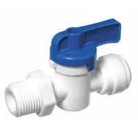 This manual two-way ball valve features an acetal body and a wedge handle for straightforward on/off flow control. With a 3/8 inch straight connection and a maximum pressure rating of 115 psi (CWP), it is suited for low-pressure water, air, and chemical handling applications where corrosion resistance is required