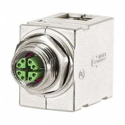METZ CONNECT Panel Feed-Through Adapter: Panel Feed-Through, Zinc Die-Cast, M12 x RJ45 - M12 Jack to RJ45 Jack Panel Feed-Through Adapters