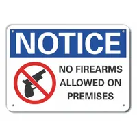 Aluminum No Weapons Notice Sign: Aluminum, Mounting Holes Sign Mounting, Not Retroreflective (MPN LCU5-0051-NA_10X7)