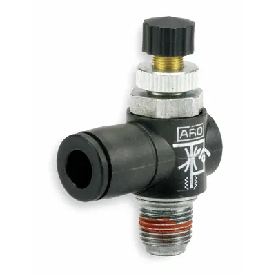 ARO Cylinder Port Flow Control Valve: Elbow Fitting, Knurled, 1/2 in Valve Body Size - Elbow-Style Speed Control Valves