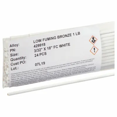 BERNZOMATIC Brazing Alloy: Low-Fuming Bronze, 0%, RBCuZn-C, 3/32 in x 18 in, Bare - Low-Fuming Bronze Brazing Alloys