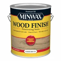 This interior oil-based wood stain in Classic Gray provides a semi-transparent finish that enhances the natural wood grain. Suitable for use on interior wood surfaces such as furniture, trim, and cabinetry. Supplied in a 1-gallon container