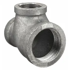 This medium-pressure threaded pipe tee has a 2 in x 1 1/2 in x 1 1/2 in configuration with threaded connections on all three ends. Rated Class 150, it is suitable for branching or combining flow in piping systems operating up to 300 psi at 150°F.