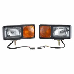 Halogen snowplow light with high and low beam capability. Surface mount design with swivel bracket for directional adjustment. Non-heated, blunt cut wire connection. Suitable for heavy-duty vehicles requiring auxiliary forward lighting in winter conditions.