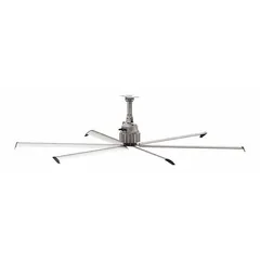 SKYBLADE GPROP Series industrial HVLS ceiling fan with 12 ft blade diameter. Operates on 230/460V AC three-phase power at 1.7 A, with variable speed control. Suitable for large commercial and industrial spaces requiring high-volume air movement.