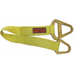 Nylon web sling with integrated triangle and choker links for lifting and rigging applications. Single ply construction, 10 ft sling length, and 10 in eye length. Fully sewn with a wear-resistant identification tag.
