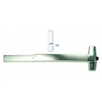 This VON DUPRIN rim-type exit device features a touchbar push pad and lever outside trim, finished in chrome. Designed for single doors up to 3 ft wide, it provides code-compliant egress for commercial and institutional openings. The device is ADA compliant for accessibility
