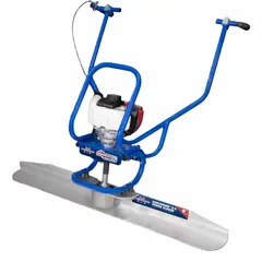 This gas-powered vibratory concrete screed is equipped with a 4-stroke, OHC, single-cylinder engine. It is used for leveling and consolidating freshly poured concrete slabs in flatwork applications such as floors, sidewalks, and driveways. The unit has a height of 30 inches and is compatible with a board length of 29 inches.