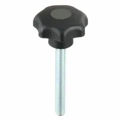 This 7-arm knob features a plastic body with a steel threaded stud, M8 thread, 60 mm thread length, and 40 mm diameter. Its ergonomic 7-point design provides a secure grip for manual adjustment or clamping on industrial machinery, jigs, and fixtures without tools.