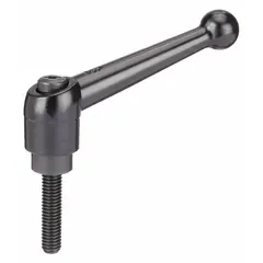 Ball-style adjustable handle with threaded stud, zinc body and steel thread. M10 thread size, 79 mm length. Used for clamping, positioning, and adjusting machinery components in industrial workholding, jigs, and fixture applications.